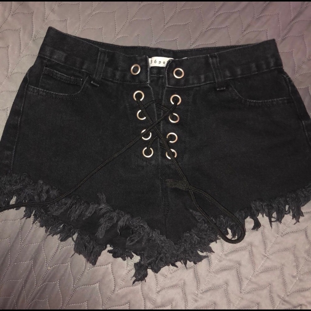Black lace up shorts